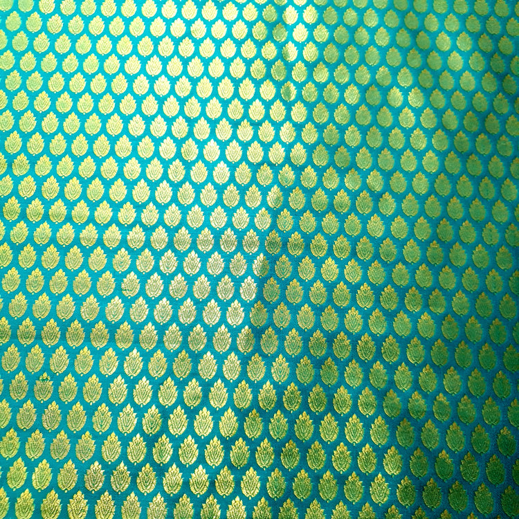 Woven Rama Green Brocade With Goldeb Buta Fabric