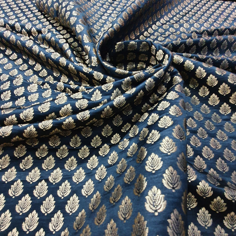 Woven Black Brocade With Golden Buta Fabric