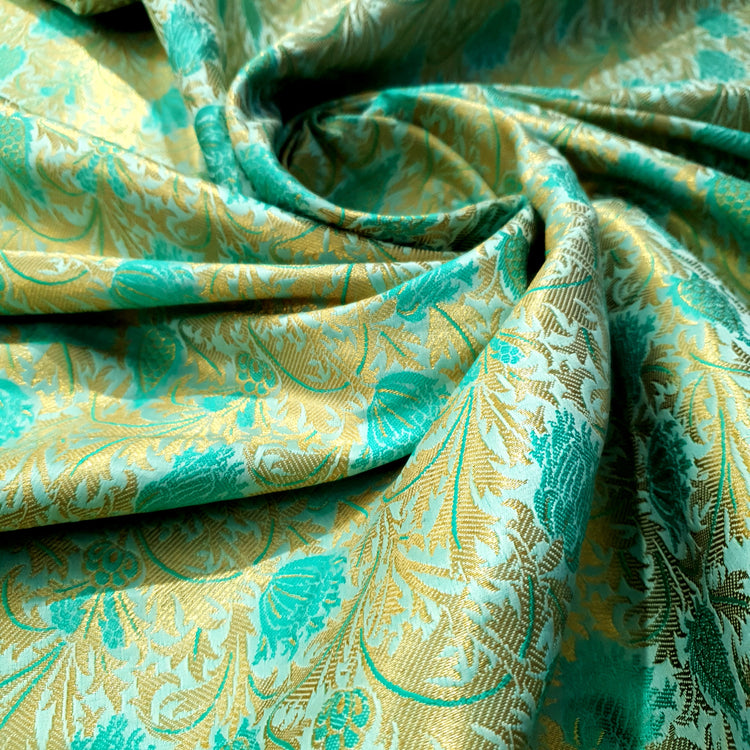 Banarasi Weaved Brocade With Golden Floral Fabric