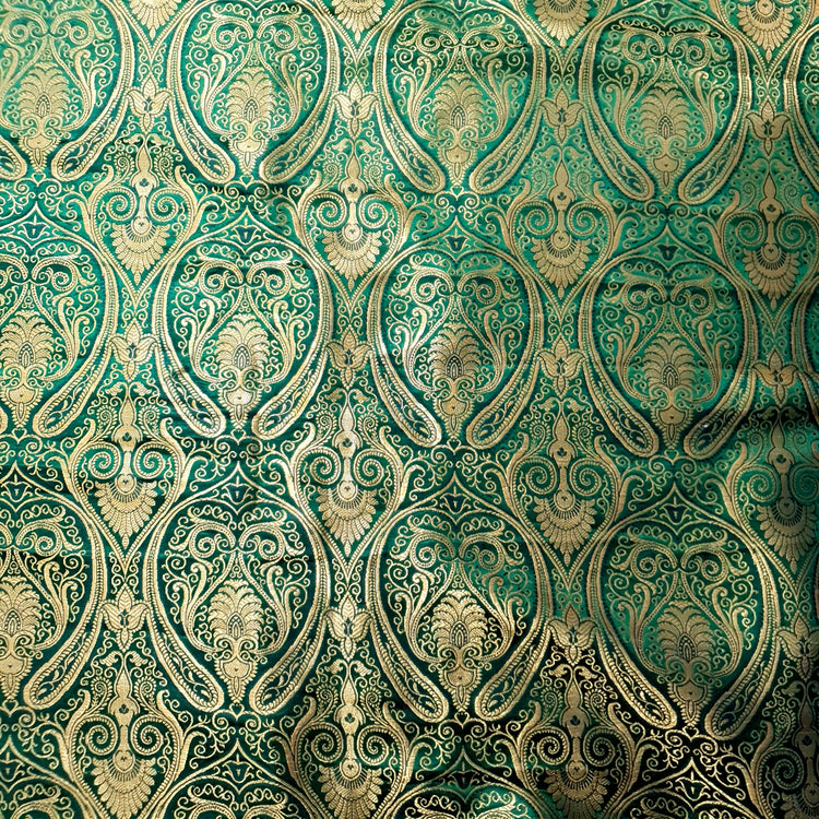 Green Brocade With Golden Zari Fabric
