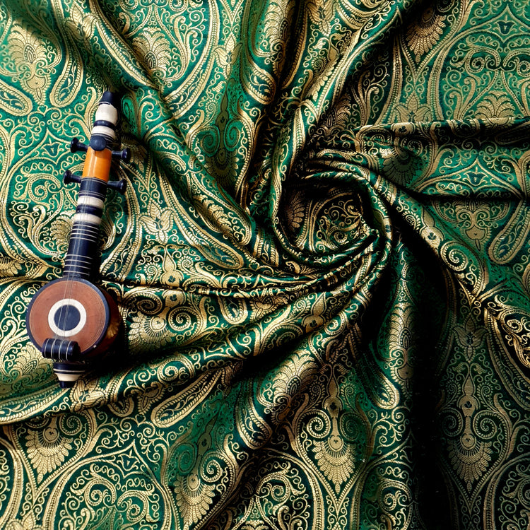 Green Brocade With Golden Zari Fabric