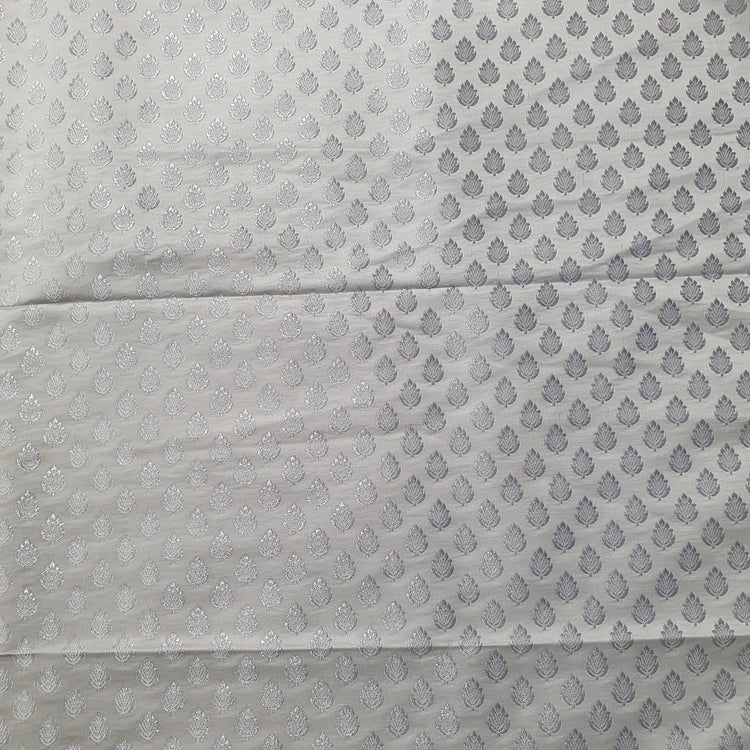 White Brocade With Silver Buta Fabric