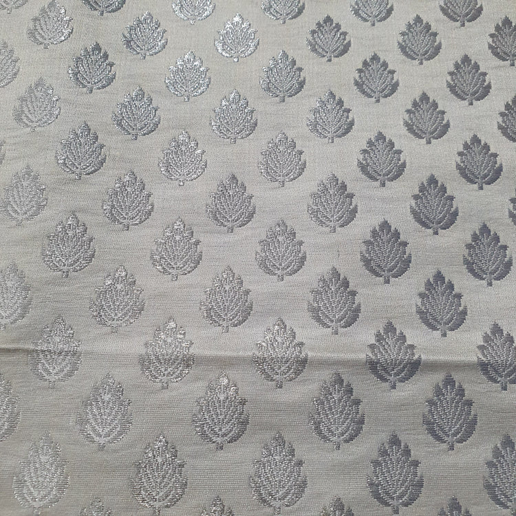 White Brocade With Silver Buta Fabric