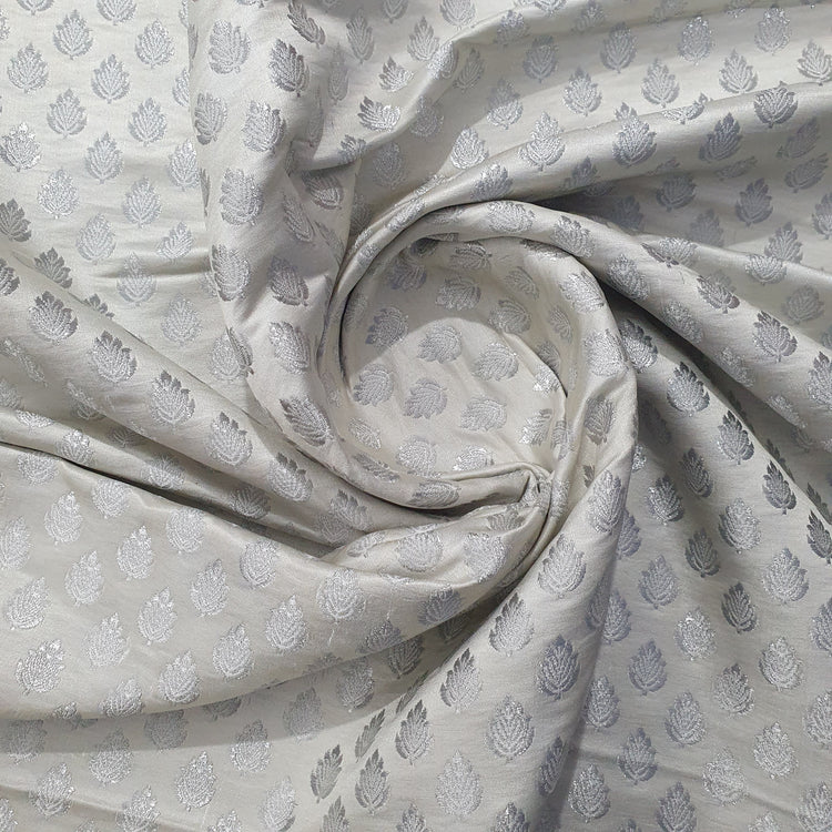 White Brocade With Silver Buta Fabric