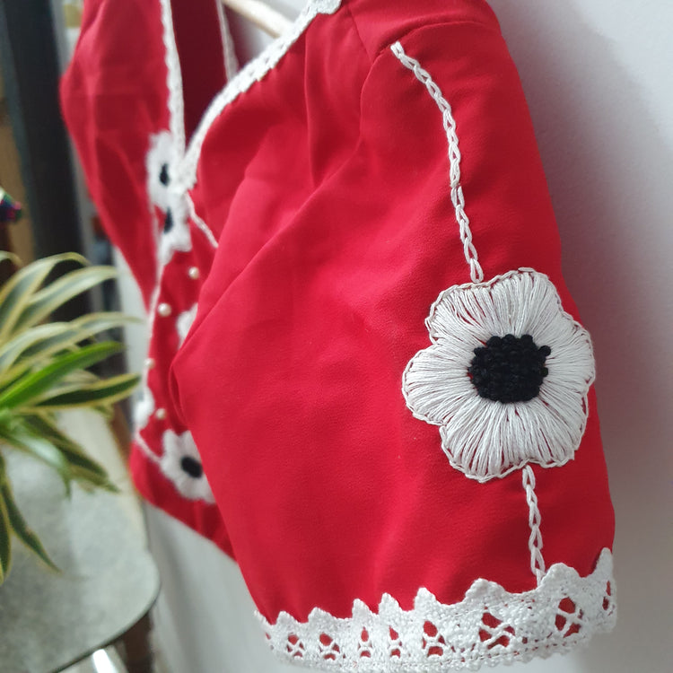 Red thread embroidered Blouse