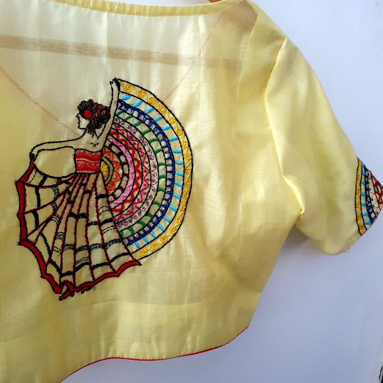 Hand Embroidered  Lemon Yellow Designer Blouse