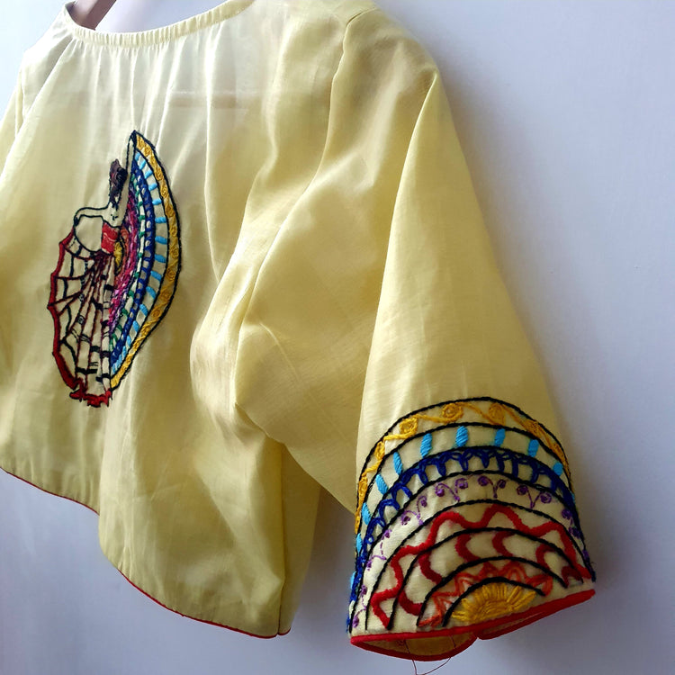 Hand Embroidered  Lemon Yellow Designer Blouse