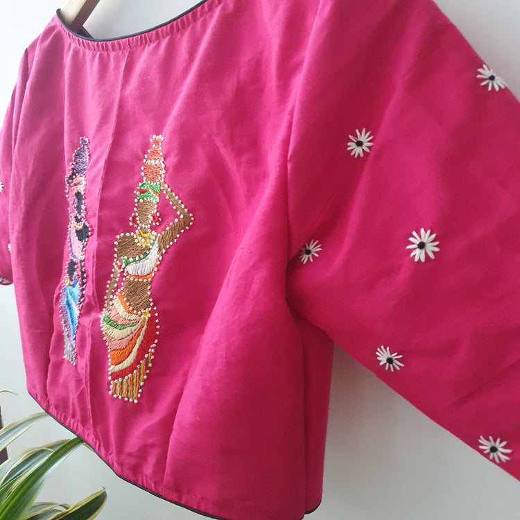 Hand Embroidered  Pink Designer Blouse