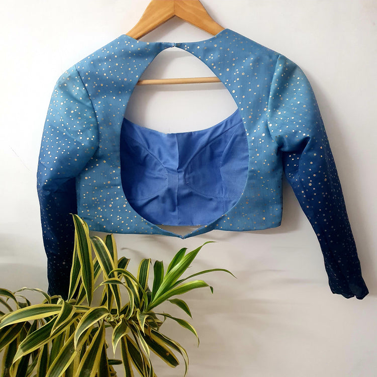 Cerulean With Golden Dot Designer Blouse