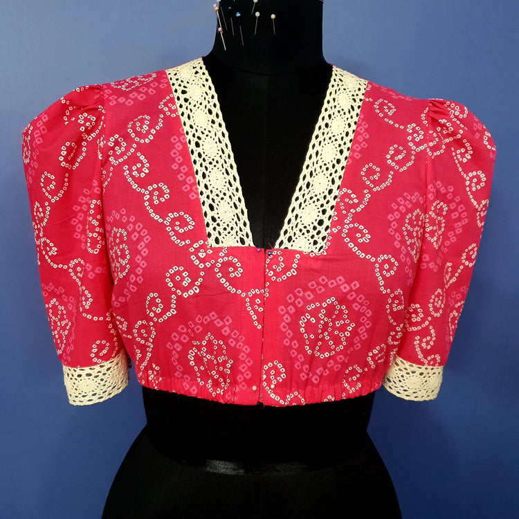 Pink Bandhni Printed Cotton Blouse