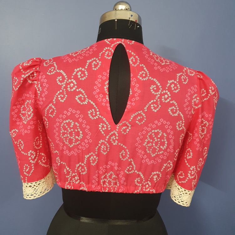 Pink Bandhni Printed Cotton Blouse