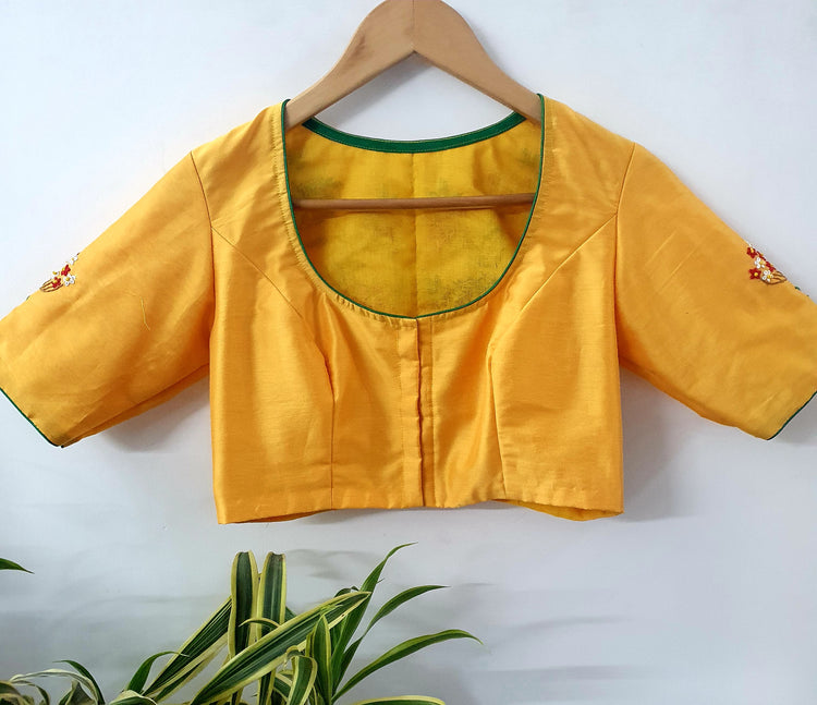 Hand Embroidered  Yellow Designer Blouse