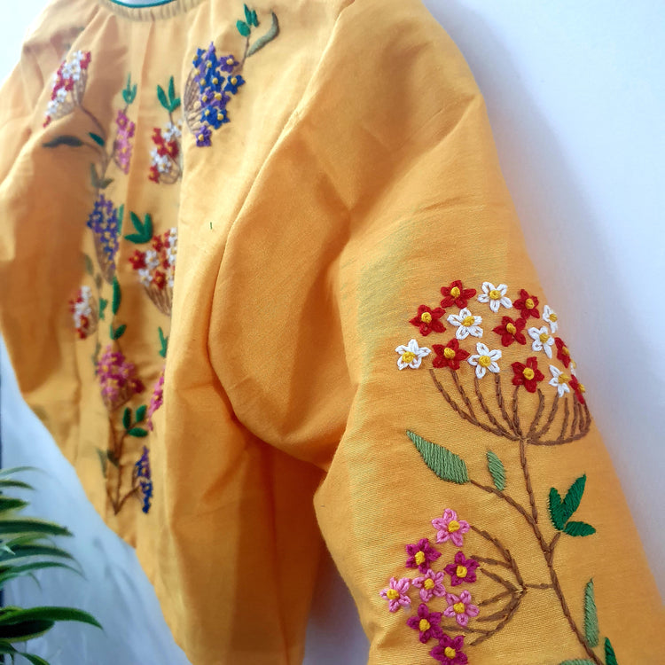 Hand Embroidered  Yellow Designer Blouse