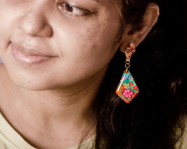 Flora - Clay and Resin Earrings with Free Hand Art.