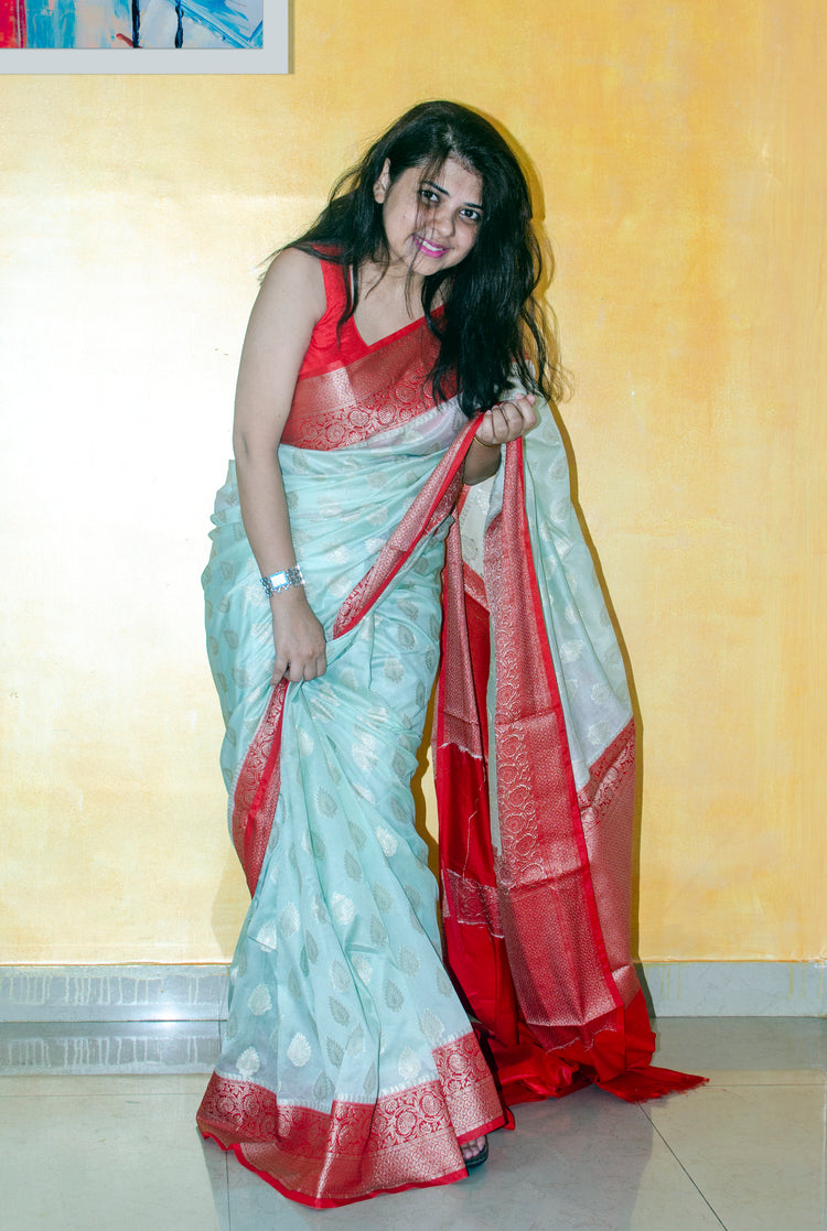 LightCyan Banarasi Organza Saree