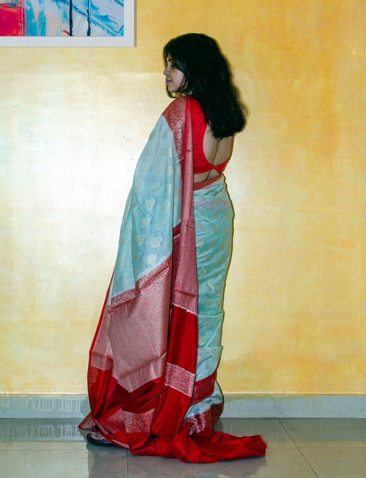 LightCyan Banarasi Organza Saree