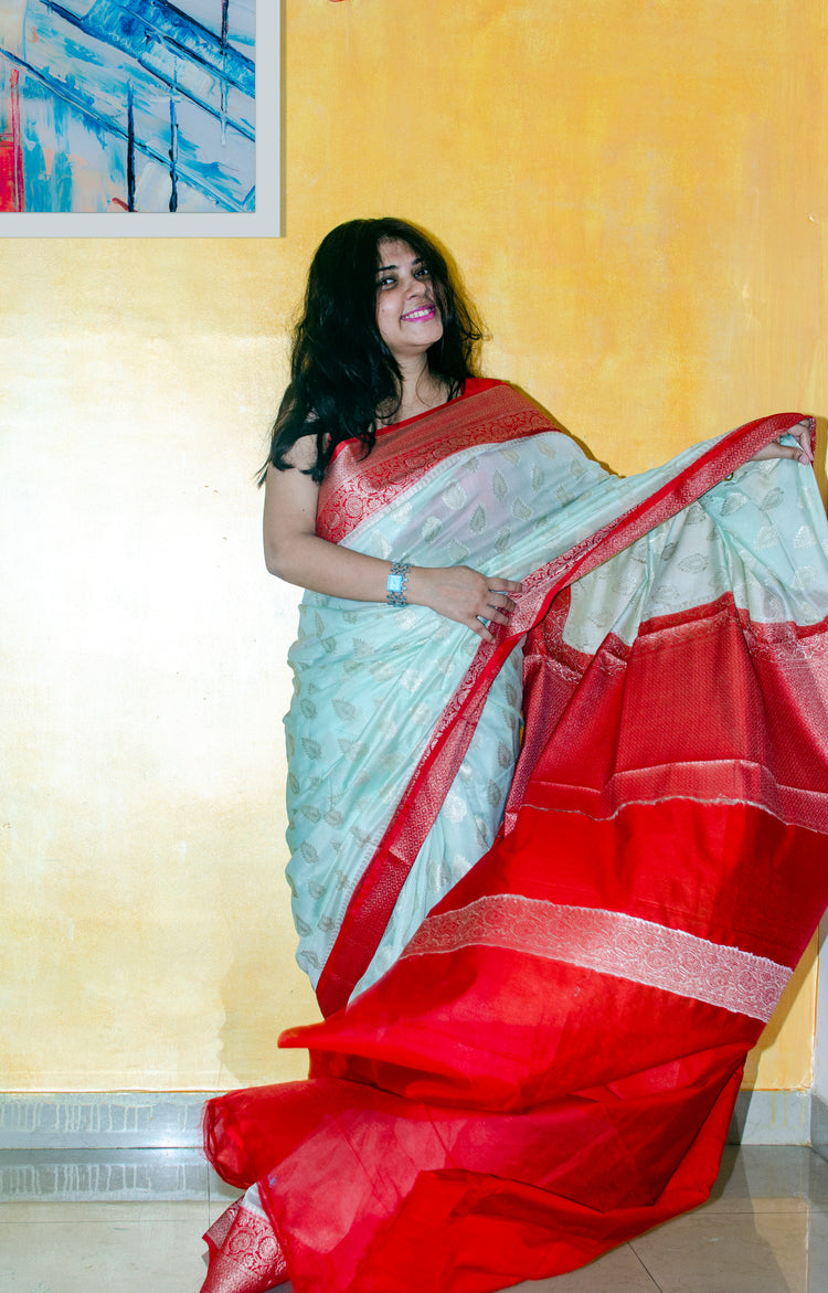 LightCyan Banarasi Organza Saree
