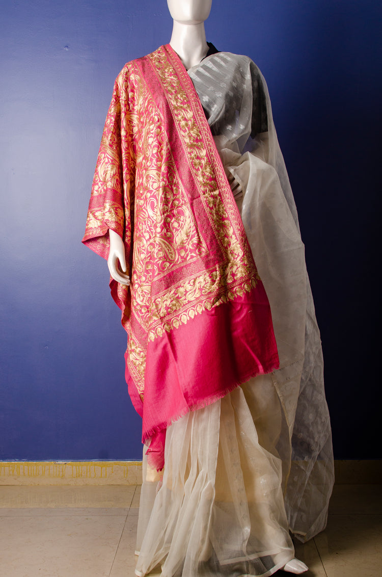 FRENCH ROSE KASHMIRI EMBROIDERED AND SWOROVSKI BEADS WOVEN PASHMINA STOLE