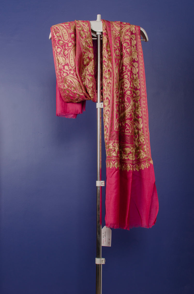 FRENCH ROSE KASHMIRI EMBROIDERED AND SWOROVSKI BEADS WOVEN PASHMINA STOLE