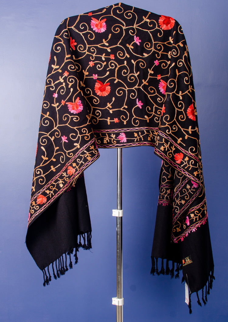 EMBROIDERY BLACK WOVEN WOOLLEN STOLE