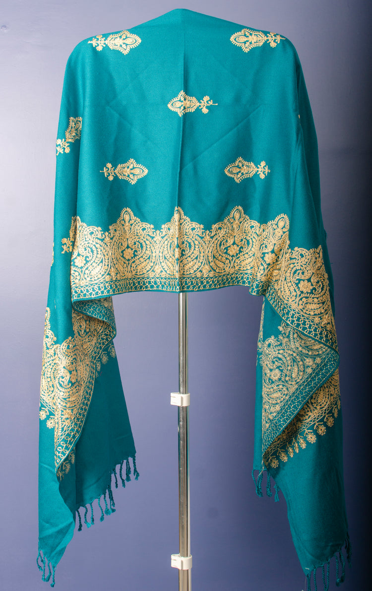 RAMA GREEN WOVEN STOLE WITH GOLDEN THREAD EMBROIDERY