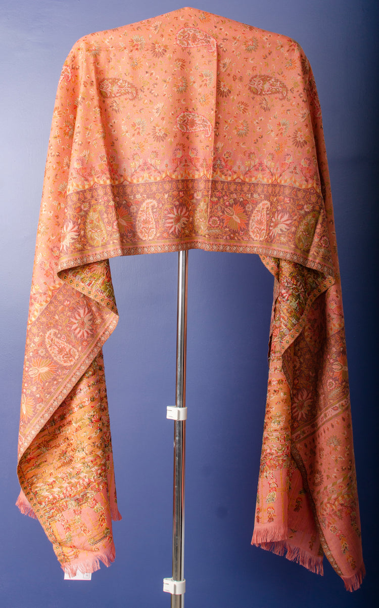 LIGHT PEACH COLOUR PASHMINA WOVEN KANI STOLE