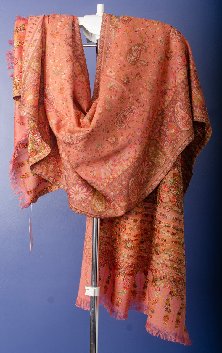 LIGHT PEACH COLOUR PASHMINA WOVEN KANI STOLE