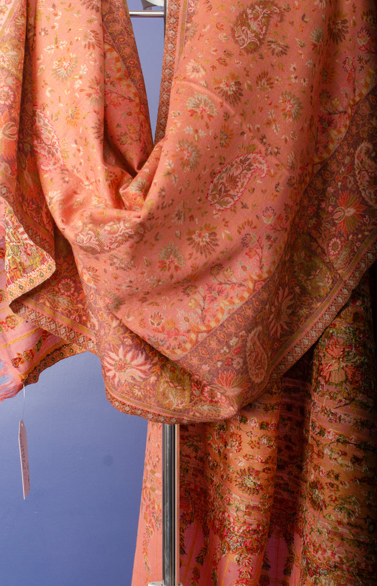 LIGHT PEACH COLOUR PASHMINA WOVEN KANI STOLE