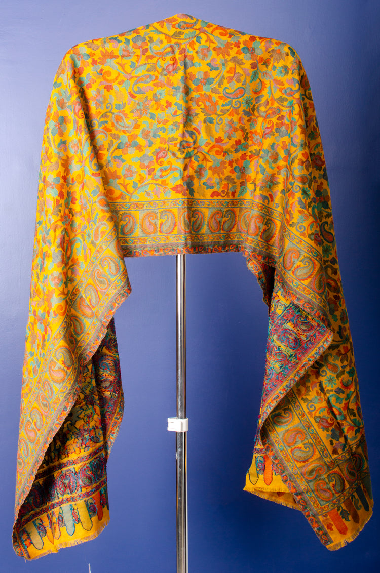 Pure Pashmina mustard yellow colour woven Kani stole