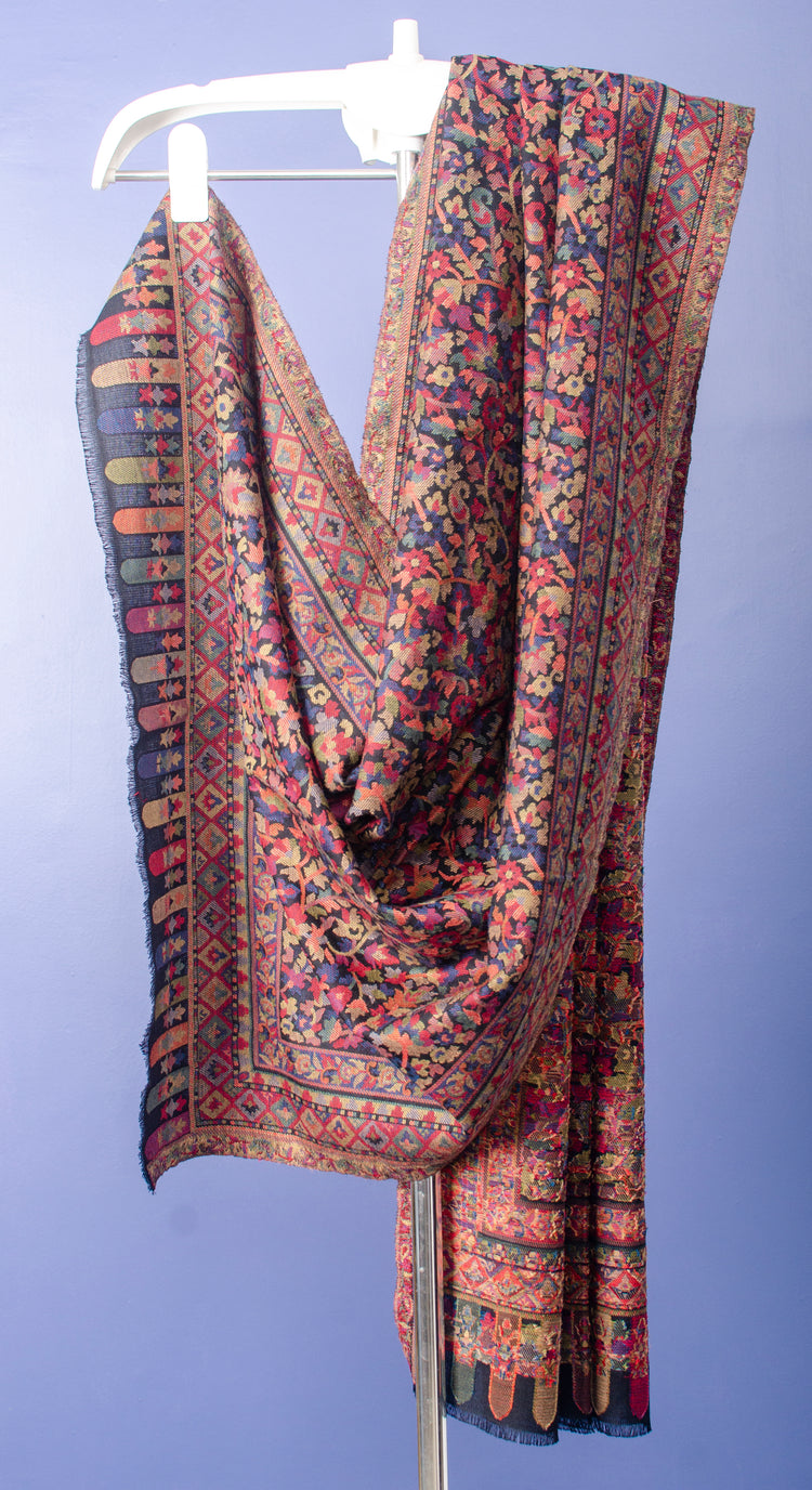 BLACK COLOUR PASHMINA WOVEN KANI STOLE