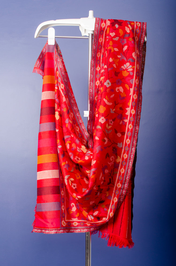 REDDISH PINK COLOUR PASHMINA WOVEN KANI STOLE