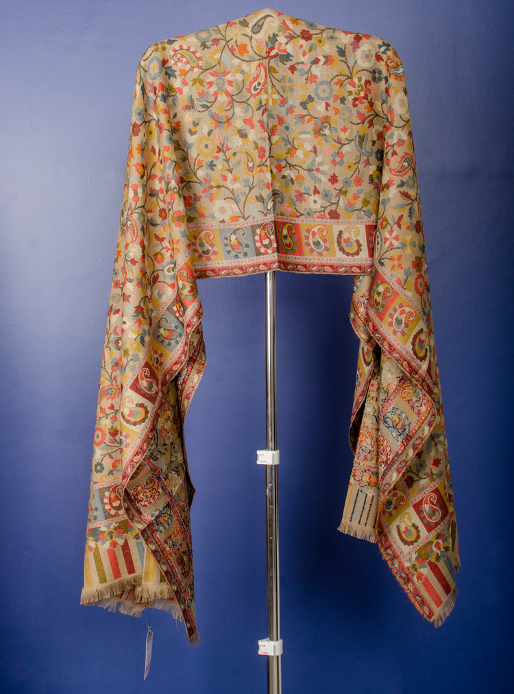 BEIGE WOVEN KANI PASHMINA STOLE