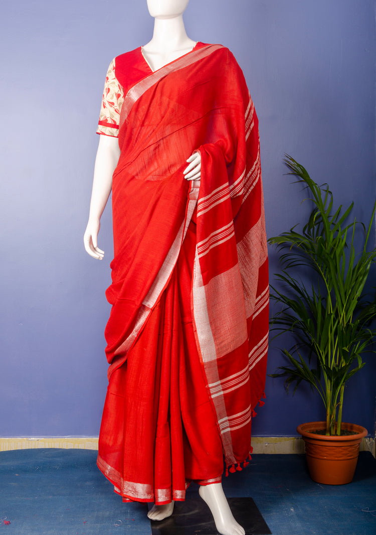 Pure Handloom Red Cotton Sari