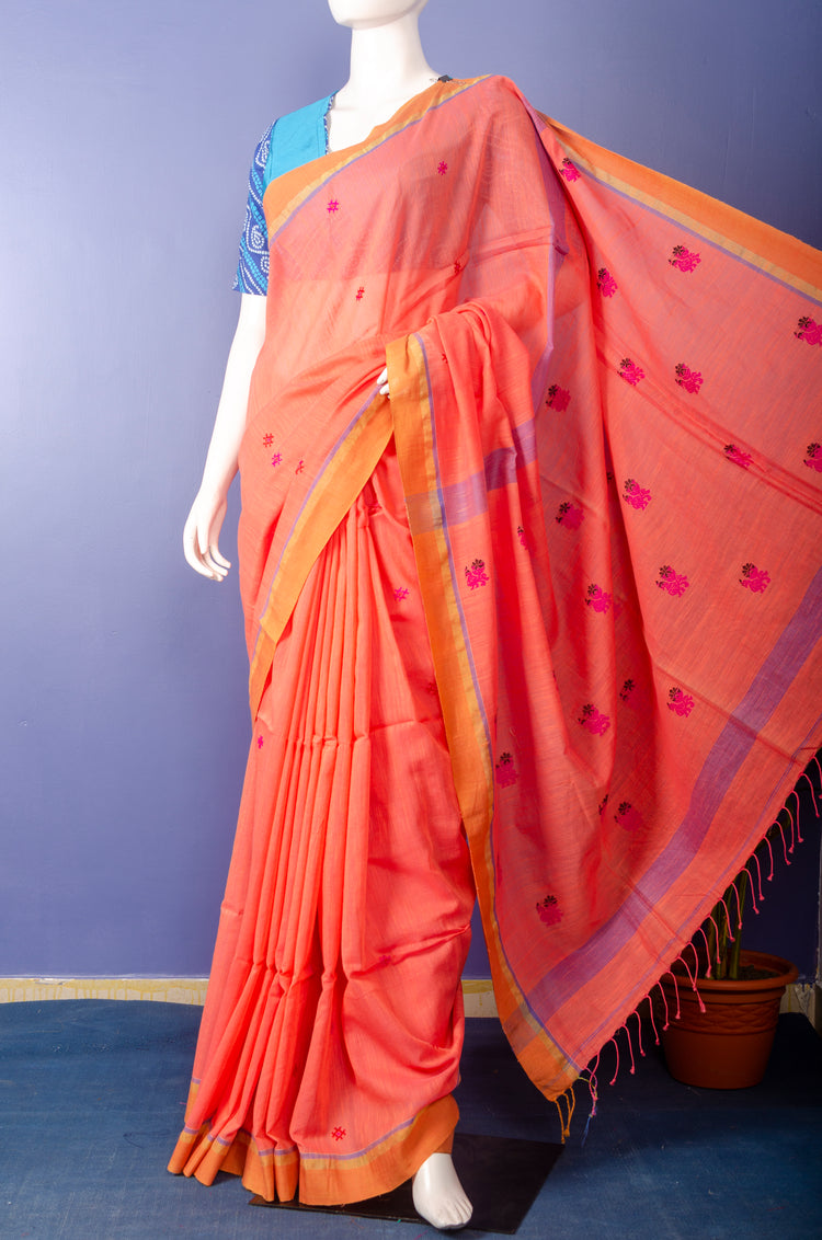 Cantaloupe Handwoven Jamdani Cotton Sari