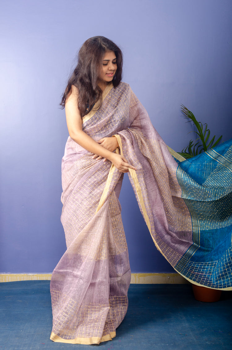 Handwoven Pastel Purple with Blue Pallu Saree