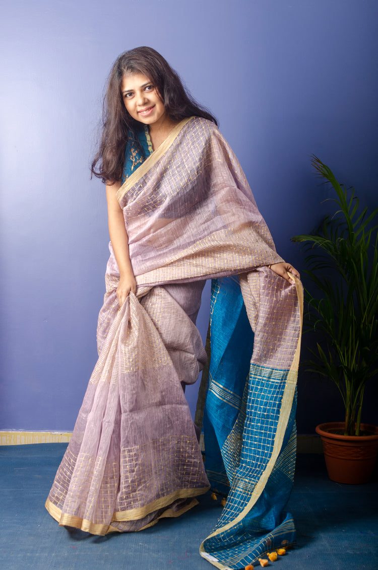 Handwoven Pastel Purple with Blue Pallu Saree