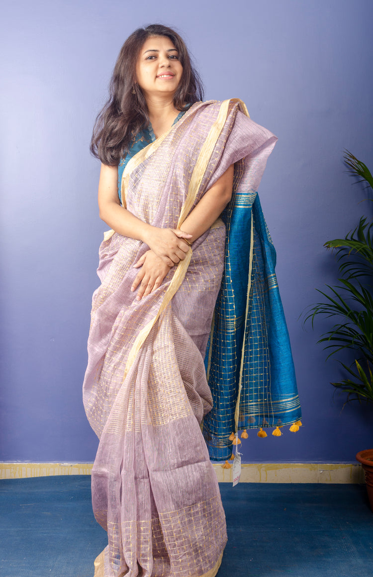 Handwoven Pastel Purple with Blue Pallu Saree