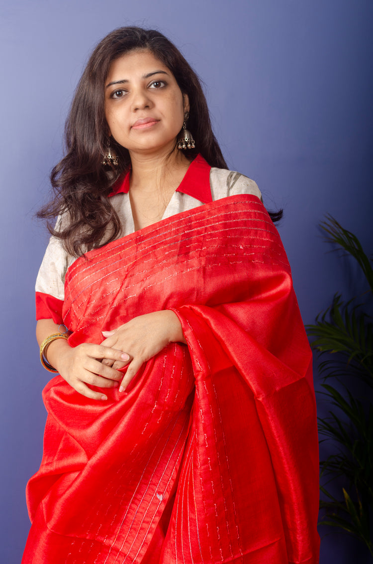 Pure Crimson Kosa Silk Sari