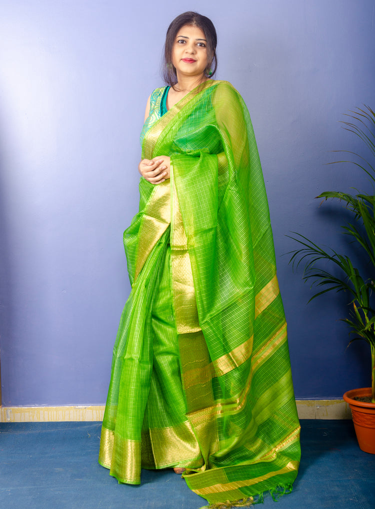 Shamrock Pure Kosa Silk Sari with Golden Zari Border and Pallu