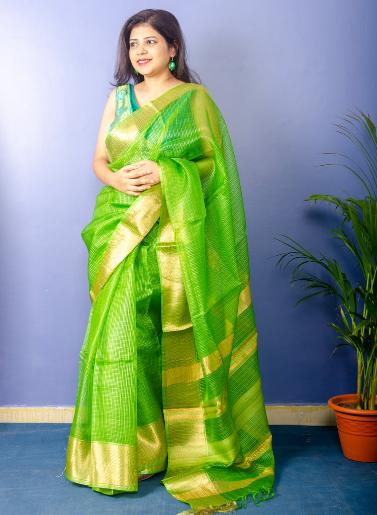 Shamrock Pure Kosa Silk Sari with Golden Zari Border and Pallu