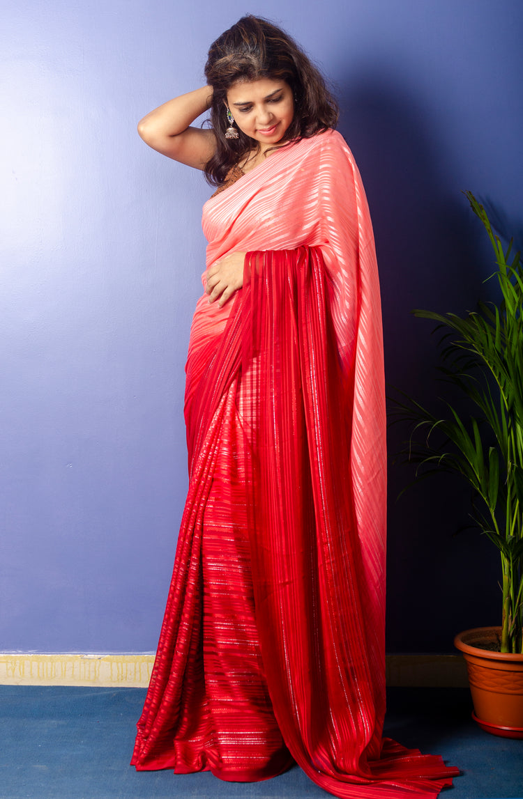 Candy Apple Georgette Lurux Sari with Golden sequnce Blouse