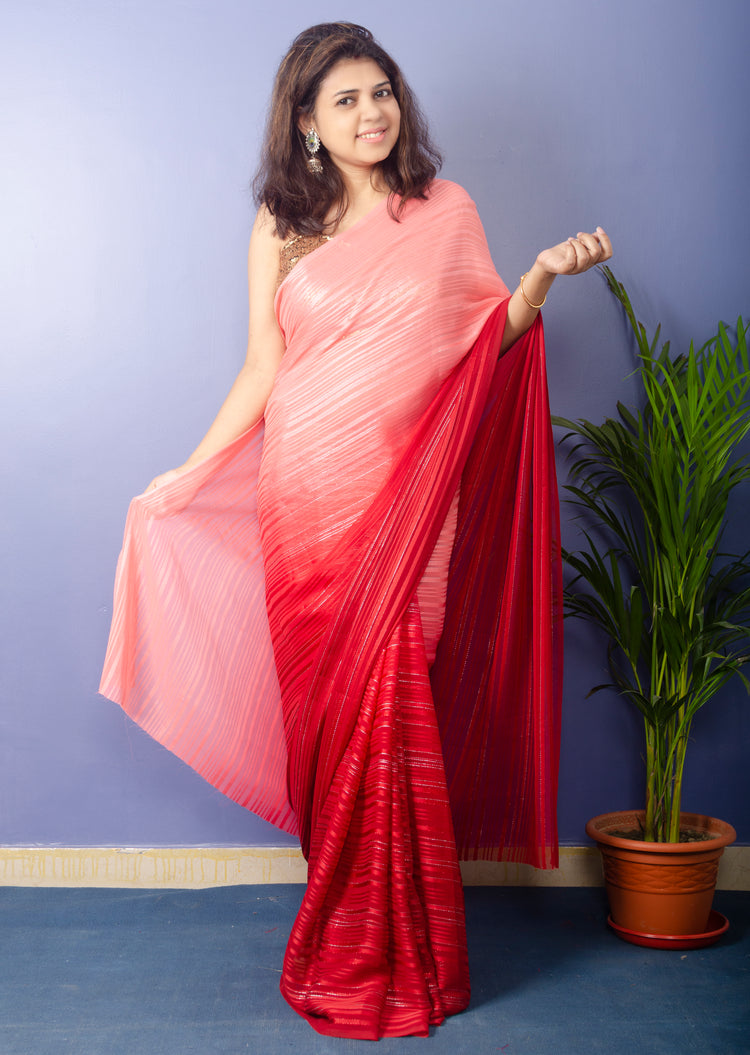 Candy Apple Georgette Lurux Sari with Golden sequnce Blouse