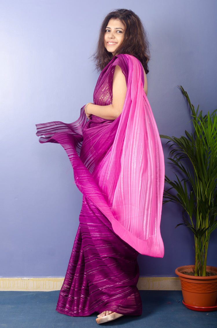 Orchid Georgette Lurux Sari with Golden sequnce Blouse
