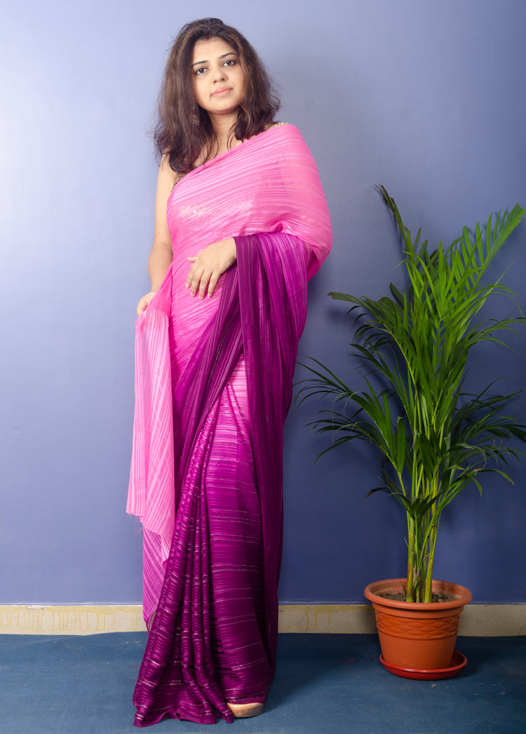 Orchid Georgette Lurux Sari with Golden sequnce Blouse