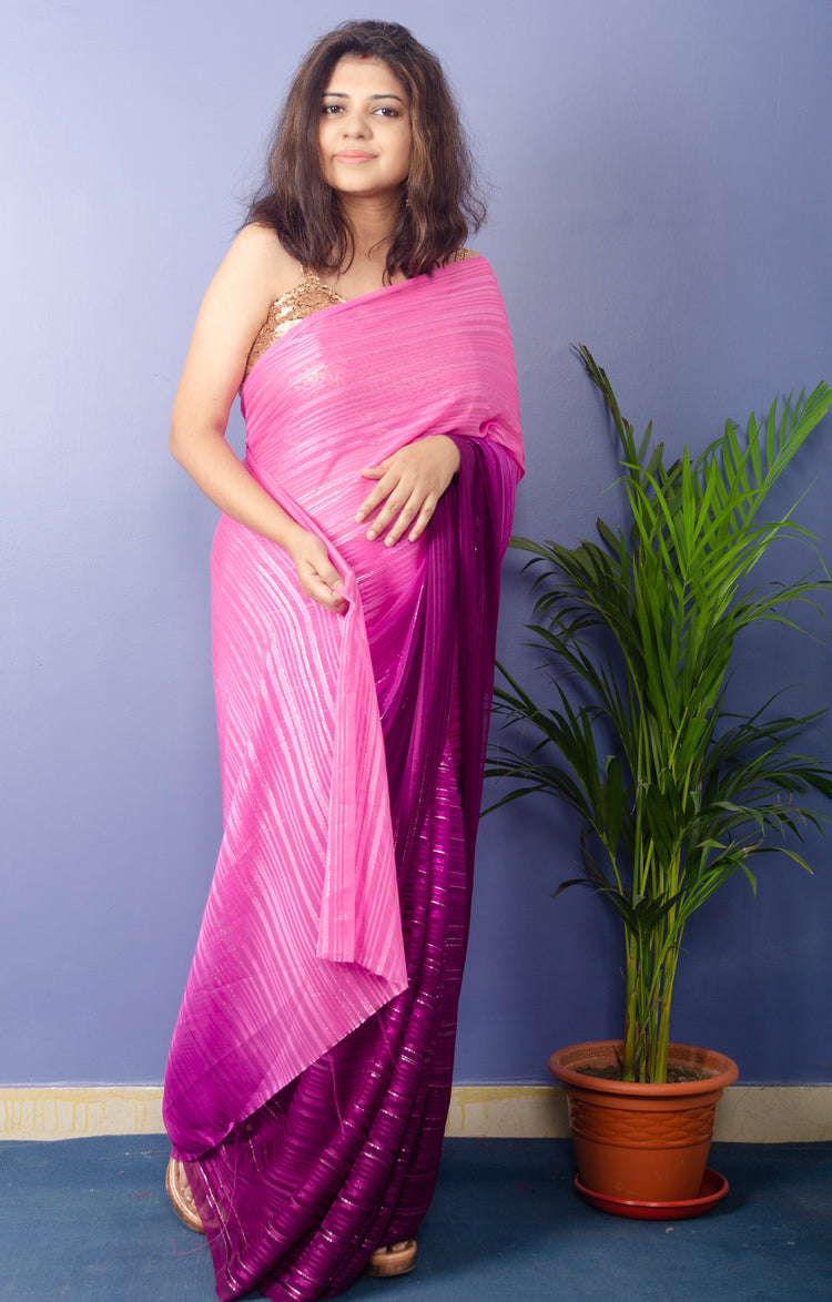 Orchid Georgette Lurux Sari with Golden sequnce Blouse