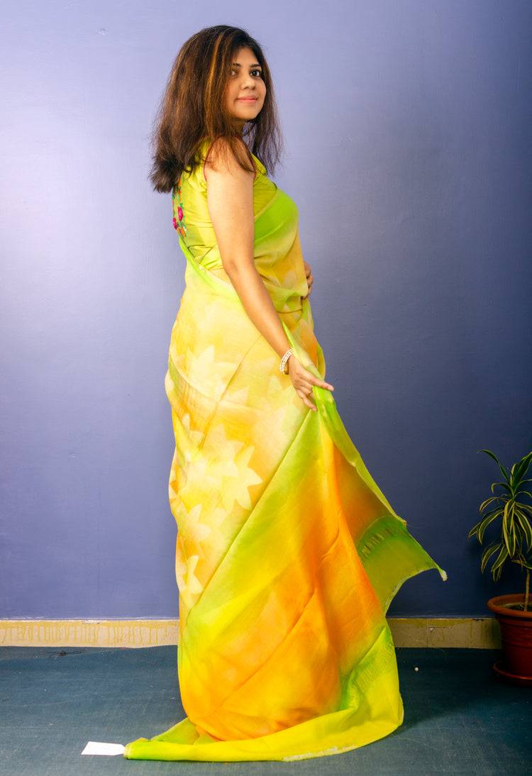 Beautiful Tropical Color Pure Chiffon Sari