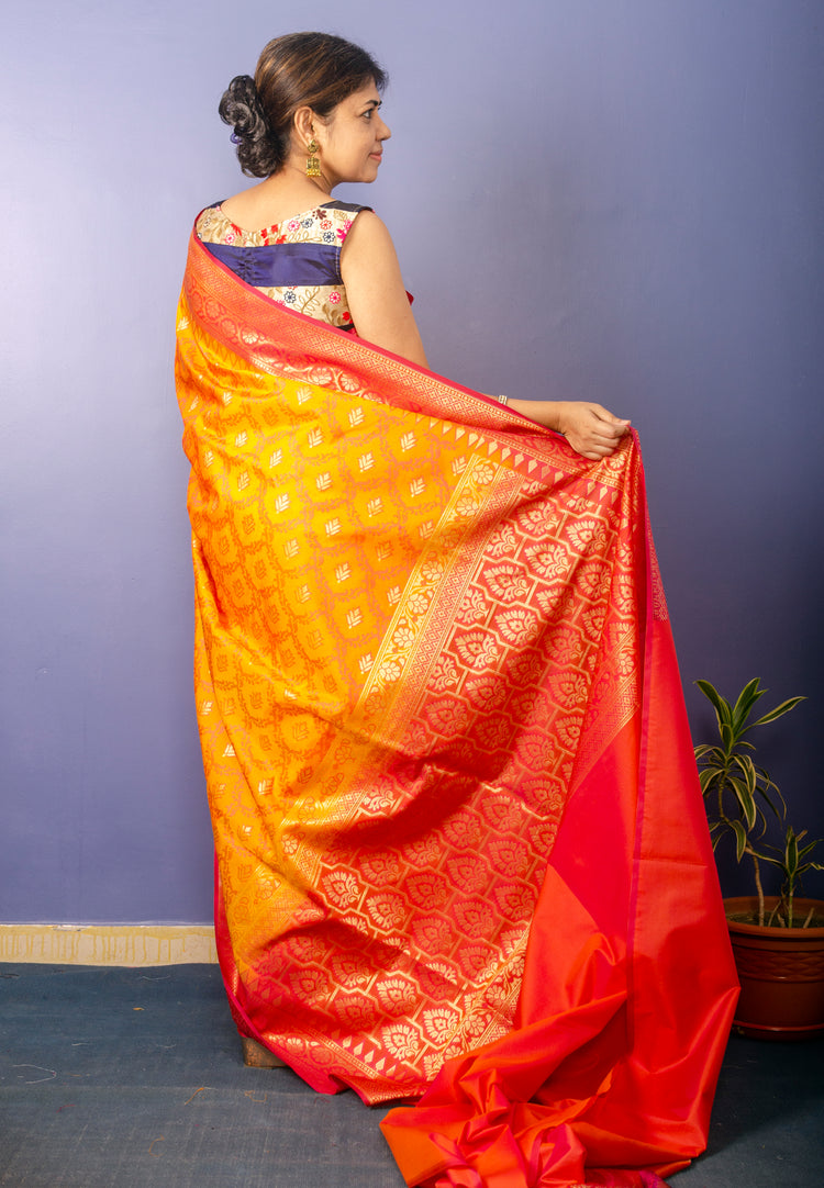 Pure Orange Banarasi Katan Silk Sari