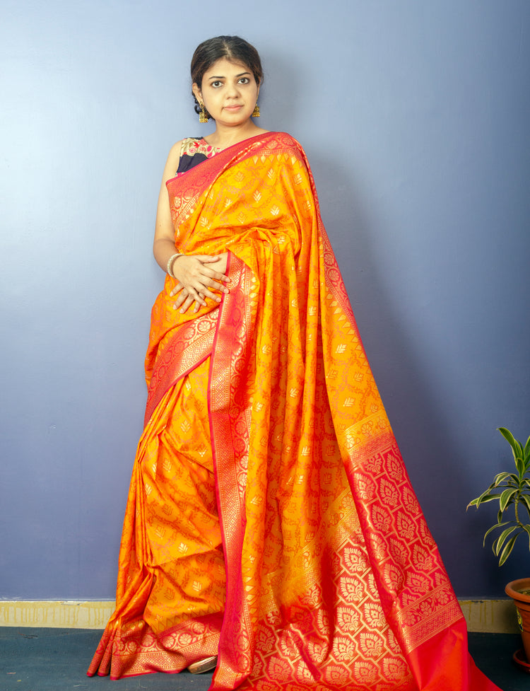 Pure Orange Banarasi Katan Silk Sari