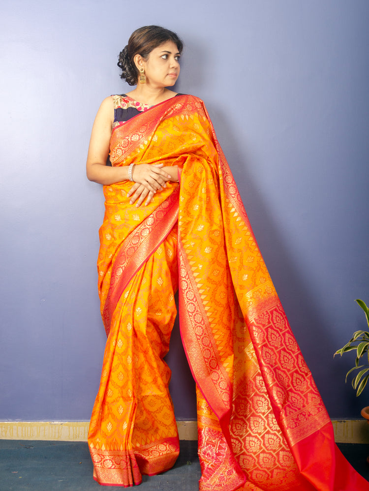 Pure Orange Banarasi Katan Silk Sari