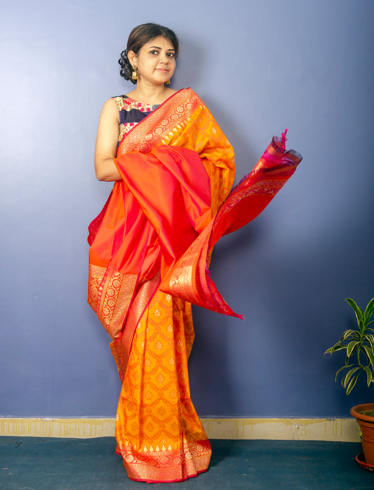 Pure Orange Banarasi Katan Silk Sari